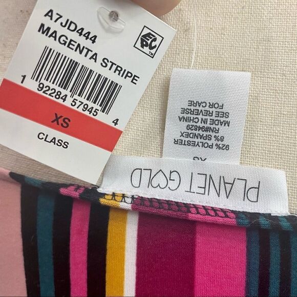 PLANET GOLD Striped Magenta Mini Dress w Buttons - Picture 5 of 6